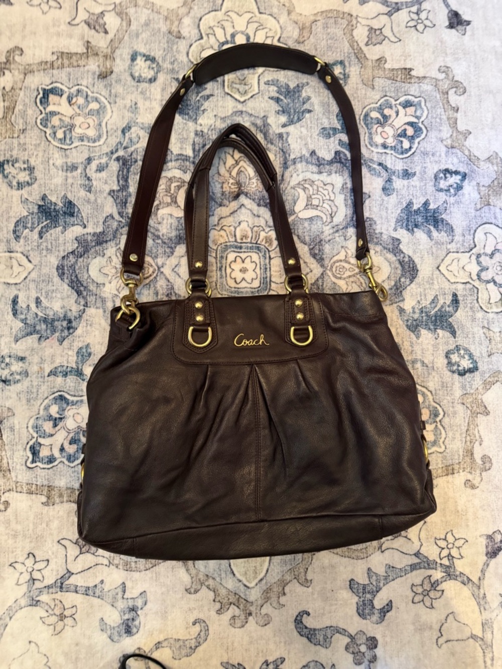 Coach Ashley Chocolate Brown Leather Shoulder Bag with Gold-Tone Hardware